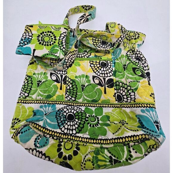 Vera Bradley Limes Up Tote Bag With Coin Pouch Set Floral Pattern Cotton - Picture 1 of 9